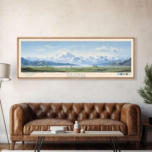 Denali National Park Panoramic Print: Alaska Travel Art, Watercolor Painting