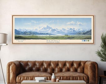 Denali National Park Panoramic Print: Alaska Travel Art, Watercolor Painting