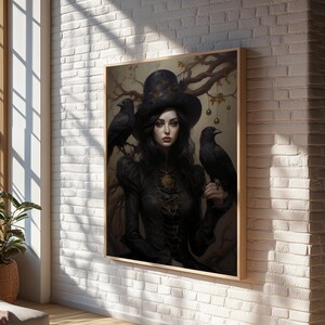 Witch and Ravens Framed Canvas: Gothic Halloween Art image 7