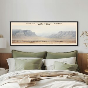 Guadalupe Mountains National Park Panoramic Travel Art, National Park Print, Minimalist Travel Art, Subdued Watercolor Painting Panoramic