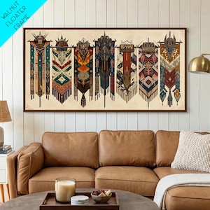 Seven Ornate African Tribal Banners Wall Art, Ankara Pattern Textile Art, Cultural Home Decor, Framed Canvas Print Gift For Her