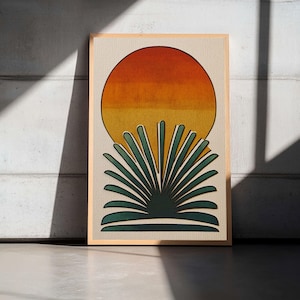 Art Deco Sunset Boho Style, Canvas Print, Sunset Framed Wall Hanging, Mid-century Modern Home Decor, Vintage Inspired Art NUEVART