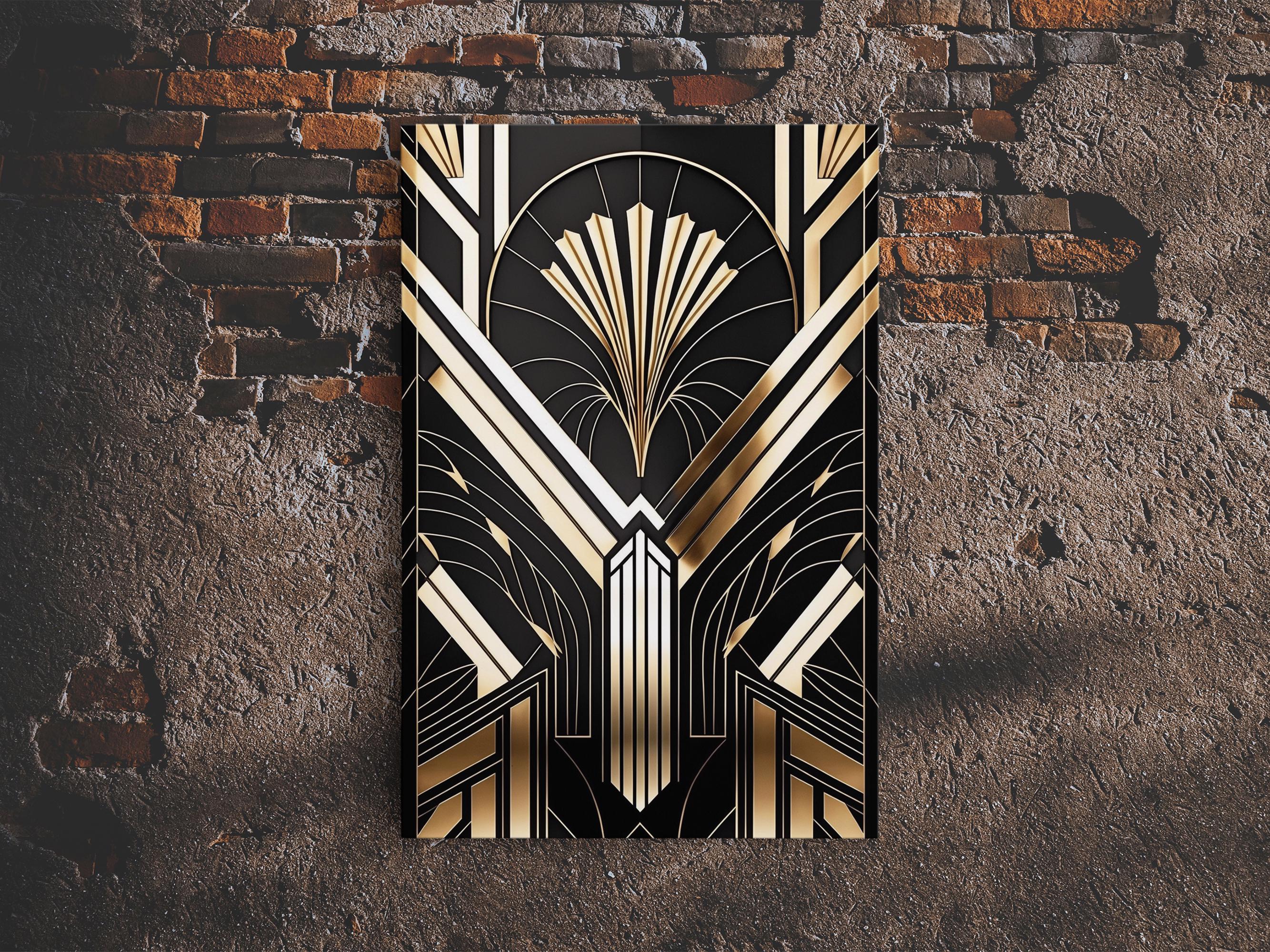 Art Deco Framed Canvas Print: Gold & Black Abstract Wall Art