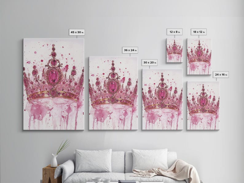 Regal Jeweled Crown Canvas Print: Pink Dorm Wall Art zdjęcie 8