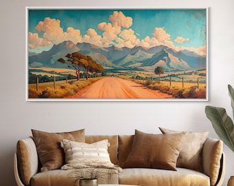 Desert Road Framed Canvas Print: Distressed Southwestern Landscape Art