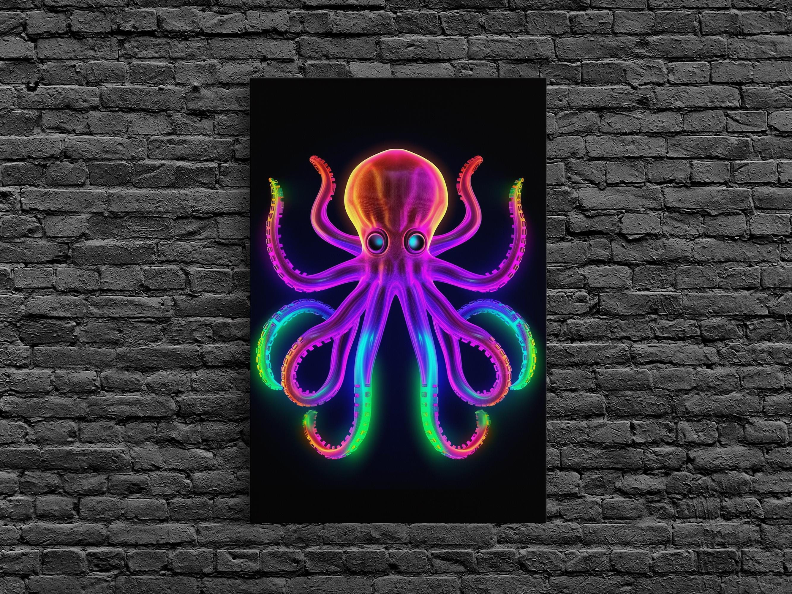 NEONETICS.ネオンアートプリント　在庫2024 Neon Octopus Canvas Print: Multicolored Ocean Wall Art - Etsy