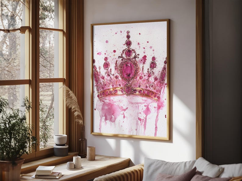 Regal Jeweled Crown Canvas Print: Pink Dorm Wall Art zdjęcie 16