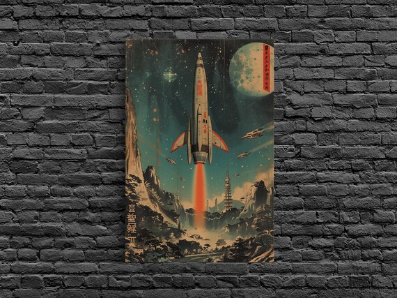 The Barba Rockets Art Print 3枚セット Japanese Space Age Canvas Print: Retro Rocket, Modern Wall Decor