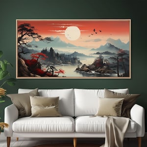 Japanese Landscape Canvas Art: Panoramic Sun Wall Art