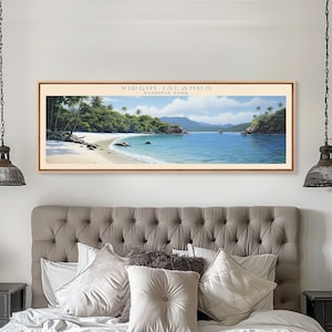 Virgin Islands National Park Panoramic Travel Art, National Park Print, Minimalist Travel Art, Subdued Watercolor Painting Panoramic