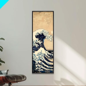 Skinny Art Tall Art Framed Canvas Print Japanese Style Art The Great Wave Off Kanagawa Wood Block Print Ukiyo-e Feng Shui Wall Art