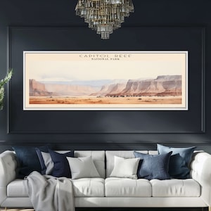 Capitol Reef National Park Panoramic Utah Travel Art, National Park Print, Minimalist Travel Art, Subdued Watercolor Painting Panoramic