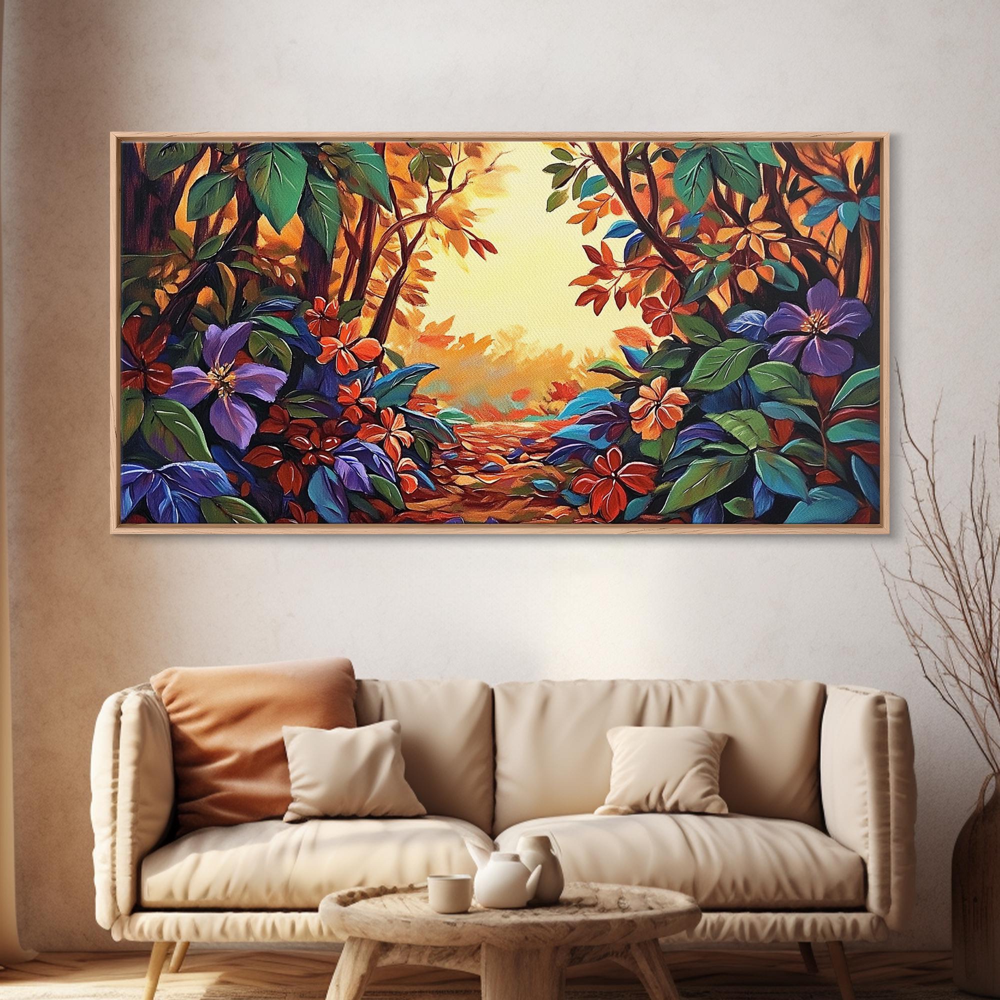 Autumn Forest Pathway Framed Canvas Print: Cottagecore Wall Art