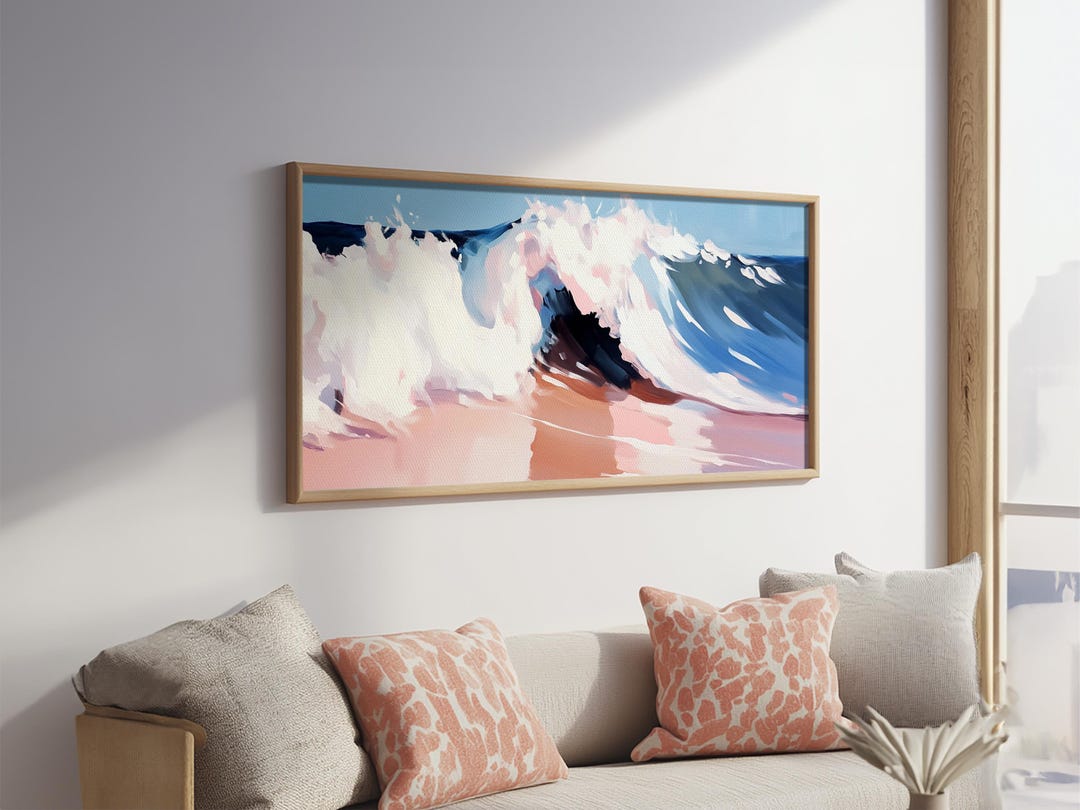 Image showcasing Tidal Wave, Beach Art, Framed Canvas Print, Surfer Decor, Minimalist ...