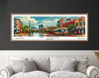 【メール便送料無料対応可】 St. Louis Missouri Panoramic Wall Art, Retro Pop Art Framed 絵画