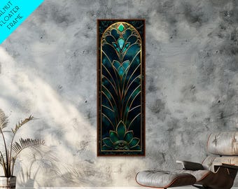 Art Deco Stained Glass Print, Framed Canvas, Wood Frame Wall Art, Retro Style Decor, Roaring 20s Inspired Wall Art