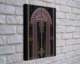 Art Deco Wall art, Framed Canvas Print, Art Deco, Gold & purple art, Living room art, Stained glass art, Office decor, Abstract art
