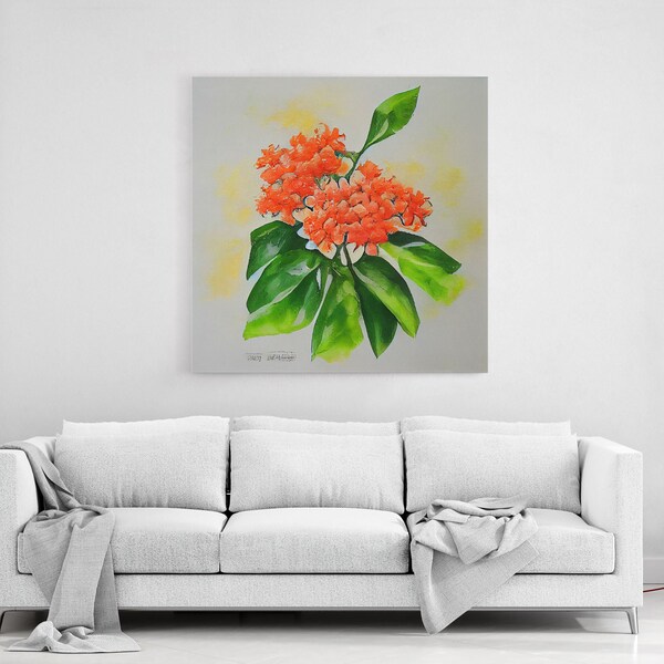 Ixora coccinea West Indian Jasmine, Floral Wall Art, Canvas Print, Wall Art, Teacher Gift, Lake House Wall Art, Above Couch Wall Art