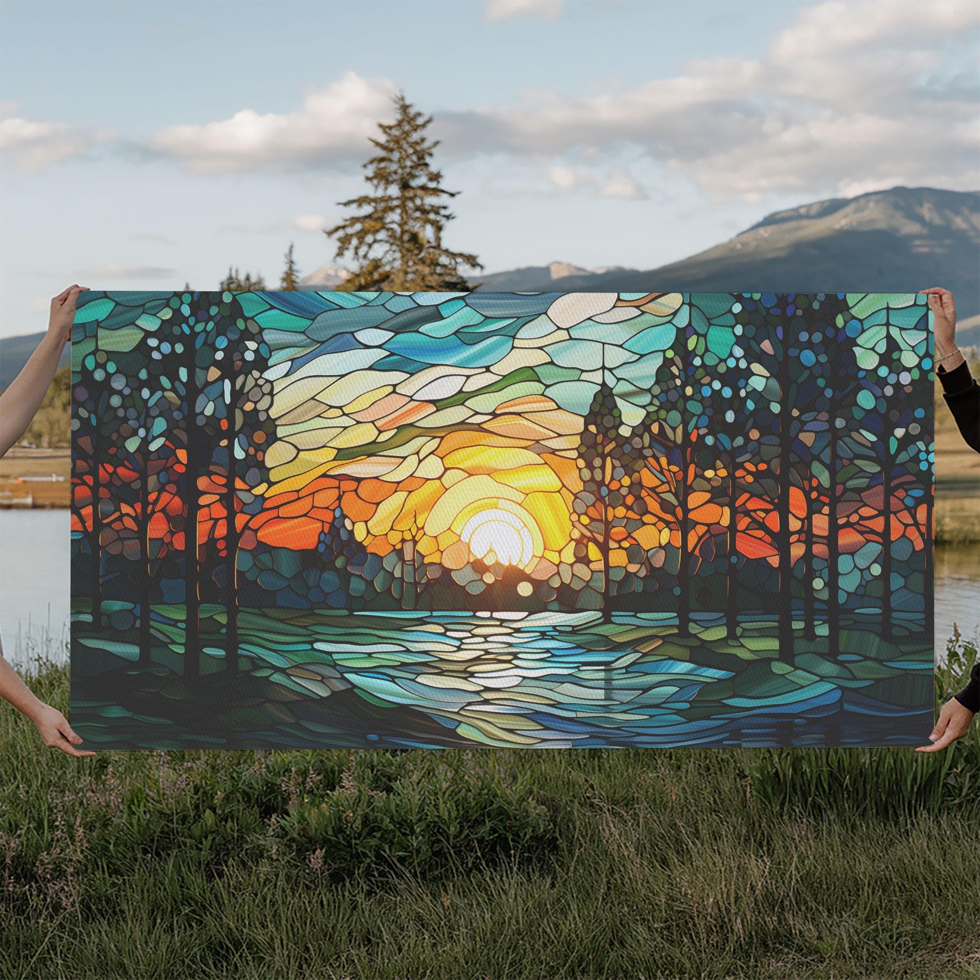 Mosaic Sunset Canvas Print: Abstract Landscape Wall Decor - Etsy