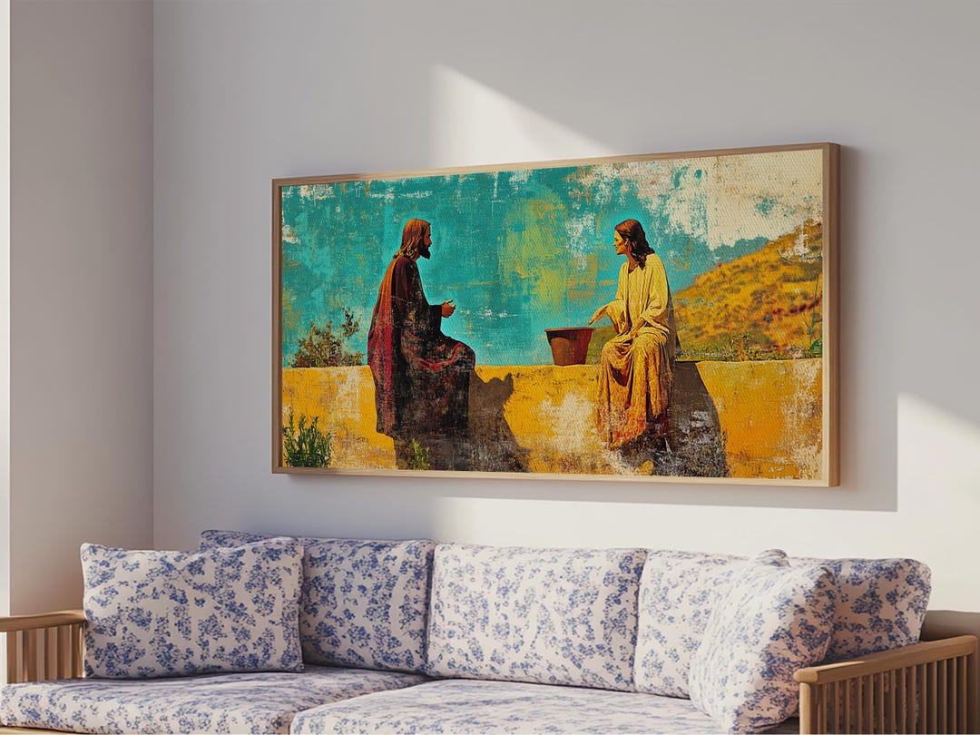 Christ and the Samaritan Woman at the Well Pop Art Style Framed Canvas ...