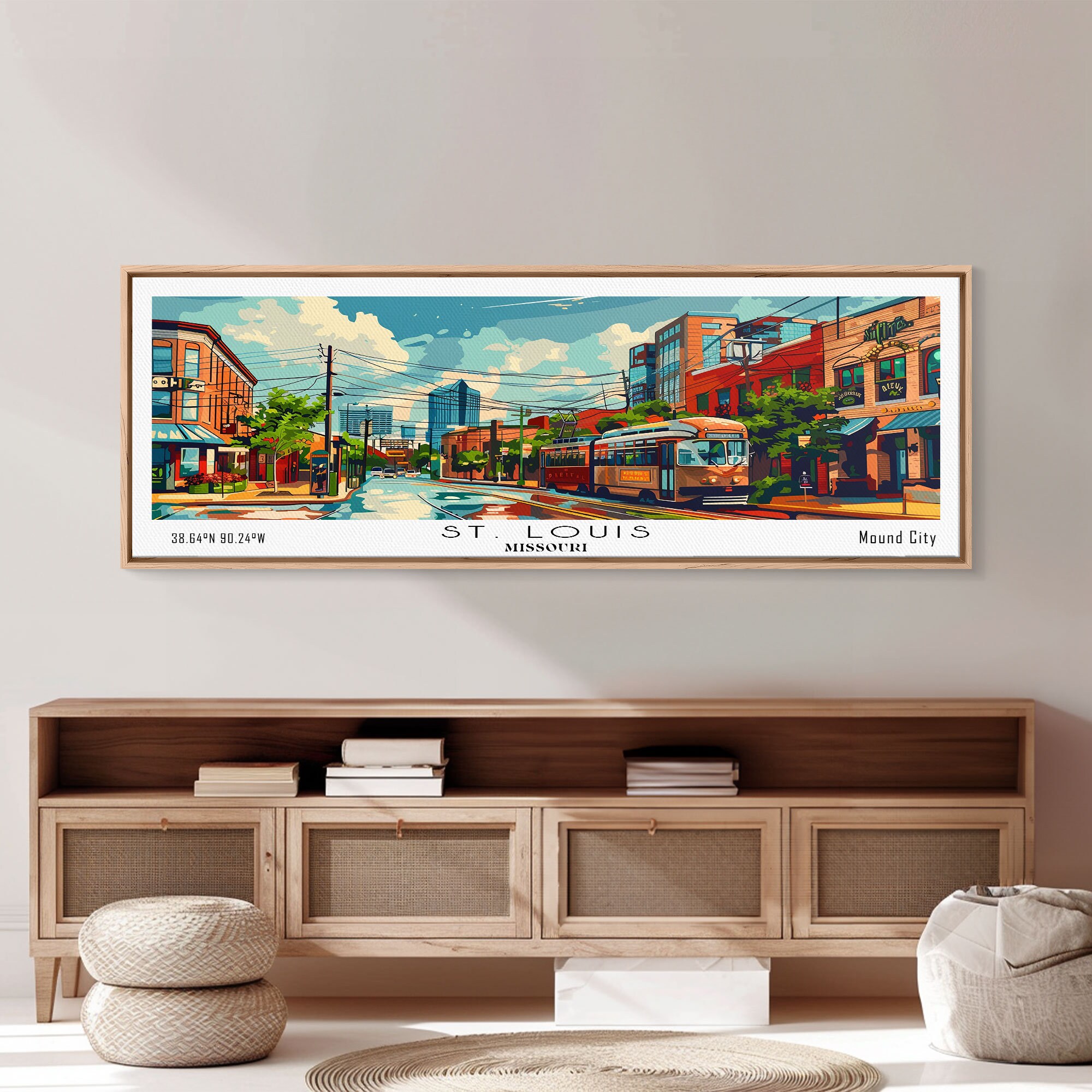 St. Louis Missouri Panoramic Wall Art, Retro Pop Art Framed