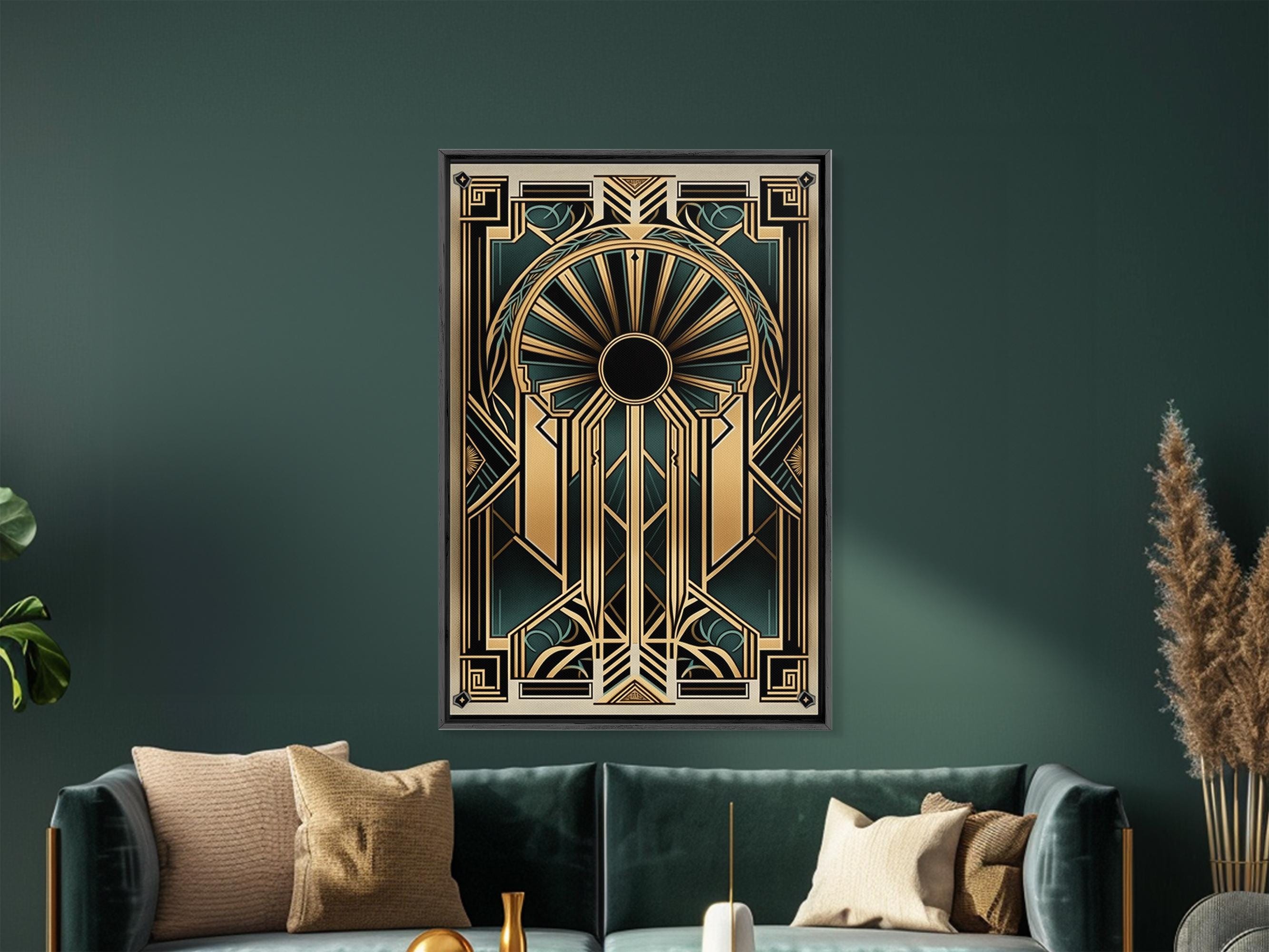 インテリアアート　ART DECO Art Deco Framed Canvas Print: Gold & Green Geometric Wall Art - Etsy