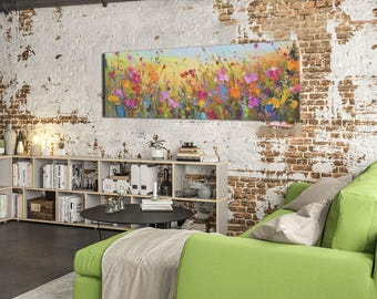 Floral Field Canvas Print: Large Boho Wall Art