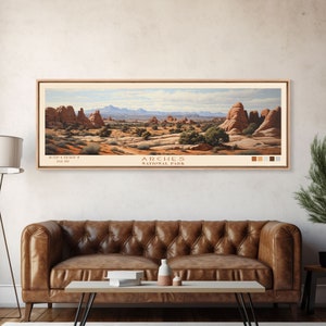 Arches National Park Panoramic Utah Travel Art, National Park Print, Minimalist Travel Art, Subdued Watercolor Painting Panoramic
