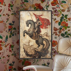 Saint George and the Dragon Battle Scene Framed Canvas Print | Renaissance Christian Art Painting, Vintage Religious Wall Art and Modern Ch image 7
