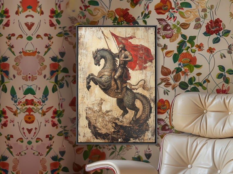 Saint George and the Dragon Battle Scene Framed Canvas Print | Renaissance Christian Art Painting, Vintage Religious Wall Art and Modern Ch image 7