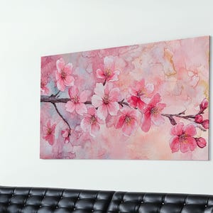 Cherry Blossom Branch Canvas Print | Cherry Blossom Painting, Light Pink Wall Art, Nature-Inspired Decor, Botanical Prints, Bedroom Art