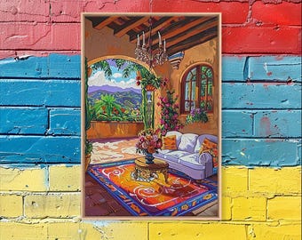 Southwestern Living Room Framed Canvas Print: Mexican Style Home Decor