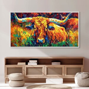 Herd of Cattle in Bright Colors, Ideal for Living Room Art, Framed Canvas Print, Bedroom Decor, Home Decoration, Contemporary Farmhouse Art