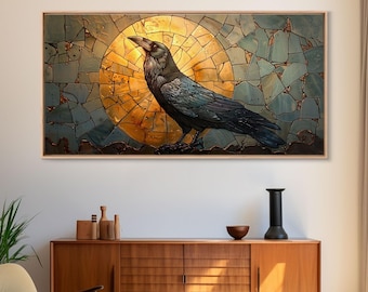 Gothic Raven Canvas Print: Stained Glass Style Framed Wall Art