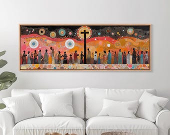Corpus Christi Eucharistic Procession | Abstract Modern Christian Art Painting Framed Canvas Print, Large Christian Wall Art and Faith Gift