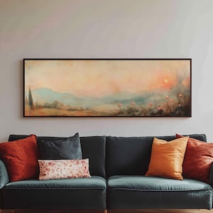 Moody Floral Landscape Painting Print, Panoramic Wall Art, Moody Artwork, Moody Landscape, Moody Wallpaper Wall Art, Moody Art Print