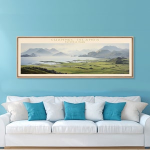 Channel Islands National Park Panoramic Travel Art, National Park Print, Minimalist Travel Art, Subdued Watercolor Painting Panoramic