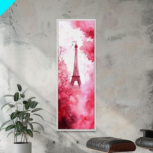Eiffel Tower Painting Framed Canvas Print Romantic Parisian Wall Art Light Pink Decor Vertical Artwork Whimsical Home Accent Art