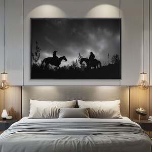 The Dawn Riders, Premium Framed Canvas, Black and White Cowboy Photography Print, Western Decor, Wild West Art, Farmhouse Wall Art