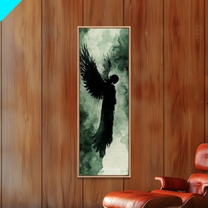 Dark Angel Silhouette Canvas Print Angel Art Prints Dark Angels Wall Art Moody Art Gothic Living Room Art Vertical Wall Decor