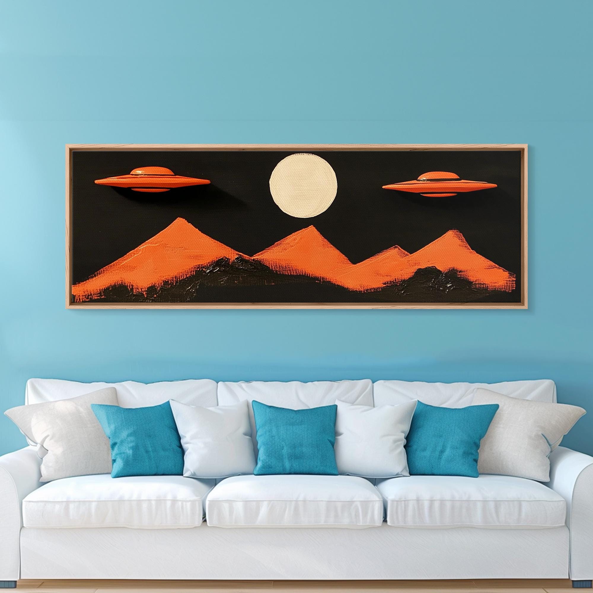 パナマレンコ「Bing II」オフセットリトグラフ　UFO インテリア　アート Orange UFO Art Print: Panoramic Flying Saucers, Nursery Decor - Etsy