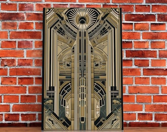 Art Deco Framed Canvas Print: Midcentury Modern Gold & Black Wall Art