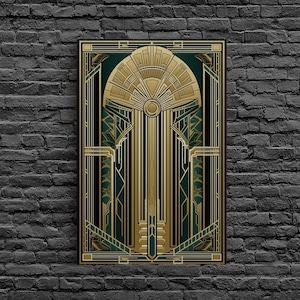 Art Deco Wall art | Framed Canvas Print | Art Deco | Gold & green art | Beautiful art | Midcentury Modern | Office decor | Stained glass art