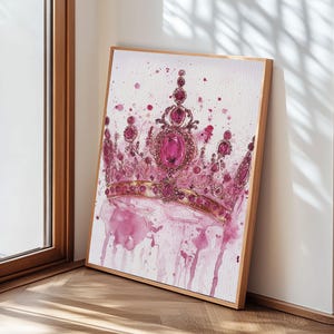 Regal Jeweled Crown Canvas Print: Pink Dorm Wall Art zdjęcie 1
