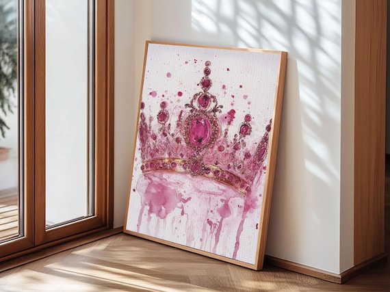 Regal Jeweled Crown Canvas Print: Pink Dorm Wall Art