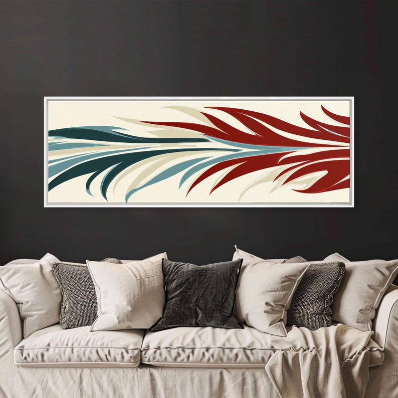 Feathers Framed Art Deco Canvas Print Wood Framed Art Extra Wide