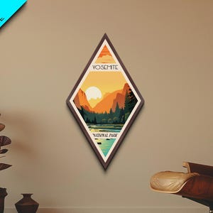Yosemite National Park Travel Poster Canvas Texture Print, Travel Decor Art, Midcentury Modern Retro Decor California Travel Art