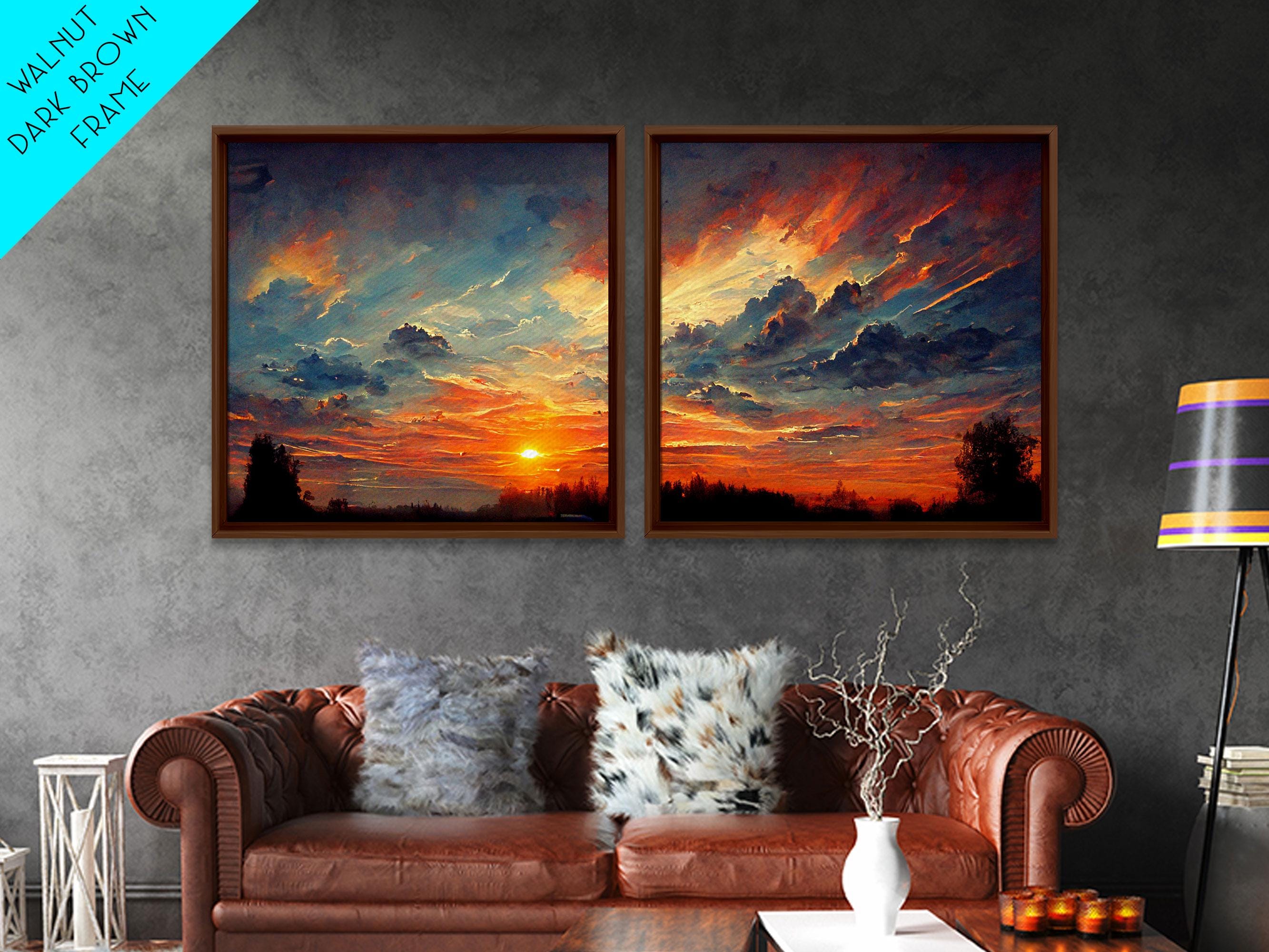 Mountain Sunset Oil Painting Two Piece Canvas Print Set - Etsy