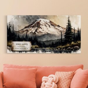 Mount Rainier, Travel Poster Wall Art, Framed Canvas Print, American Mountains, Mountain Landscape Painting