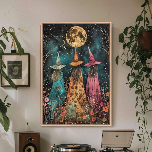 Cottagecore Witches Framed Canvas Print: Wildflower Witchy Decor